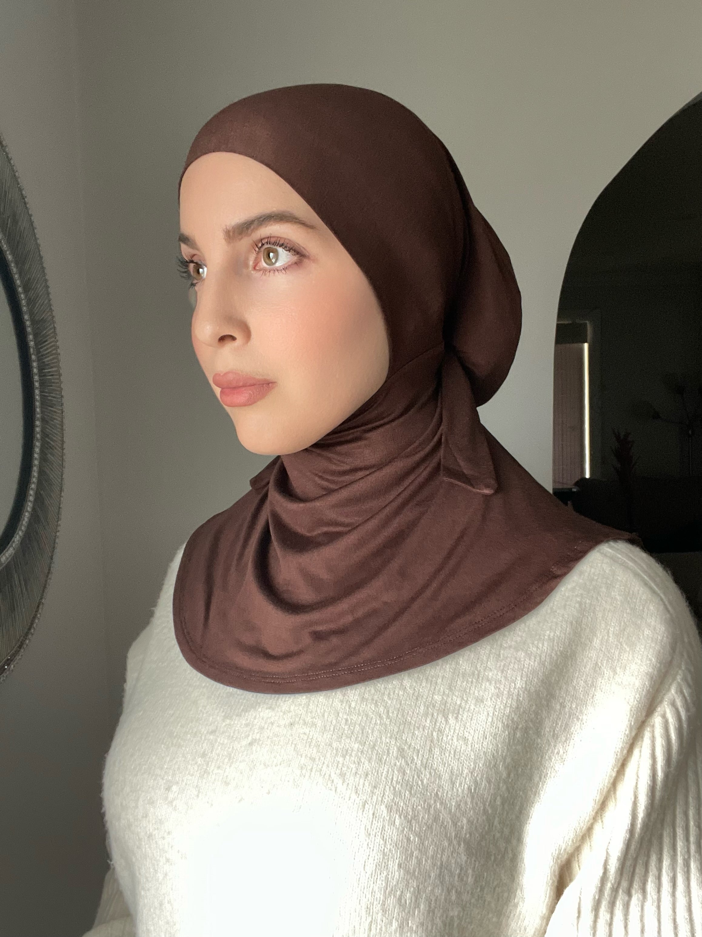 Luxury Matching Modal Hijab & Ninja Cap Set - Arabic Coffee