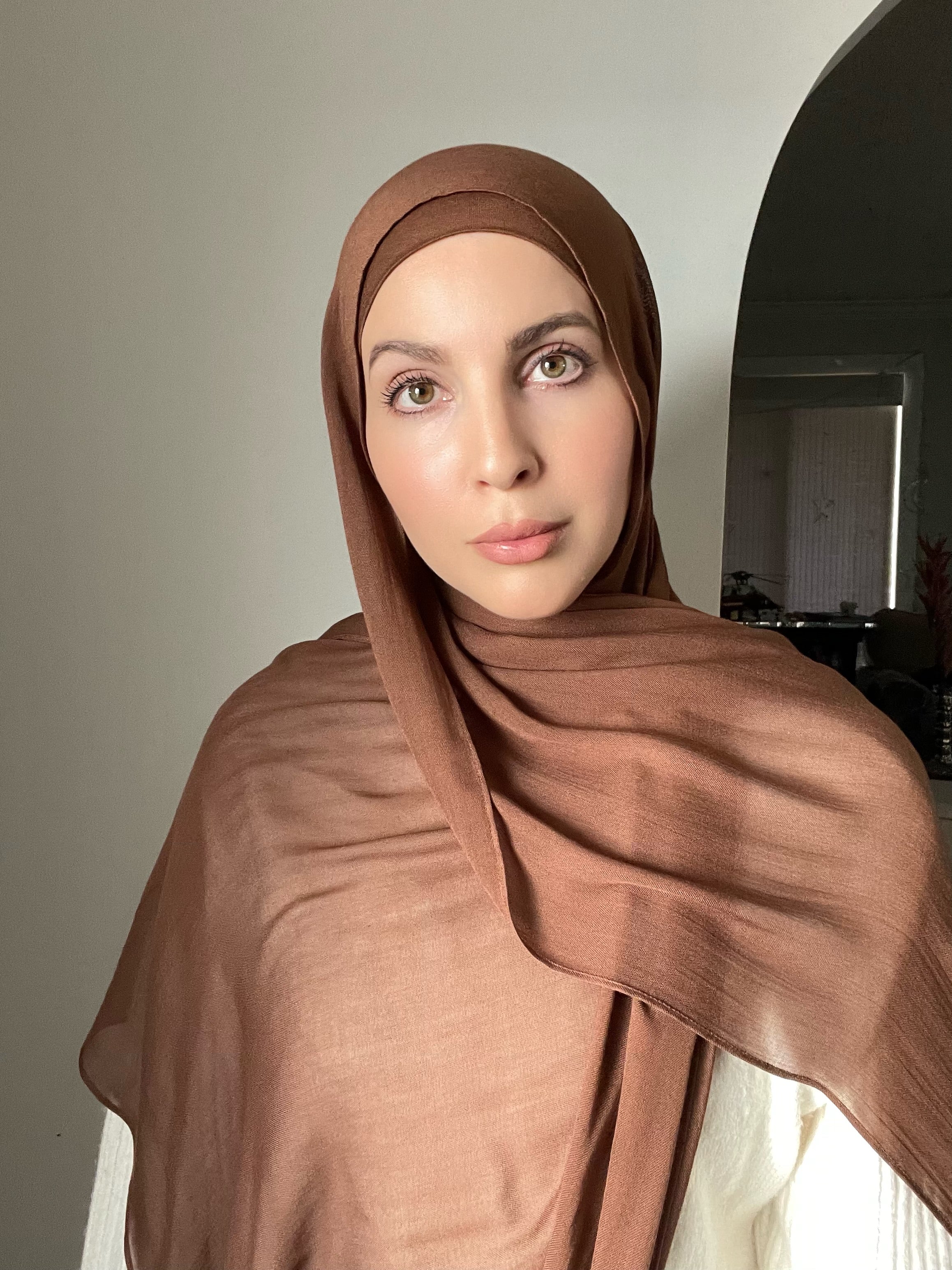 Luxury Matching Modal Hijab & Ninja Cap Set - Cocoa